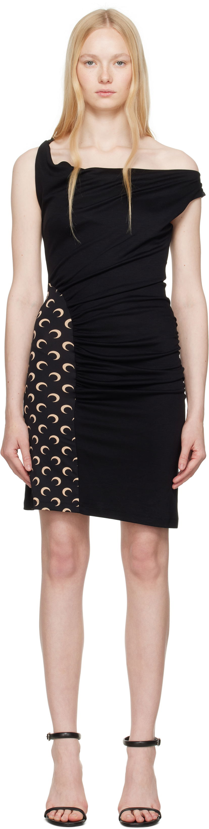 Obleke Marine Serre Marine Serre Draped Jersey Minidress Črna | WDR349A CJER0077