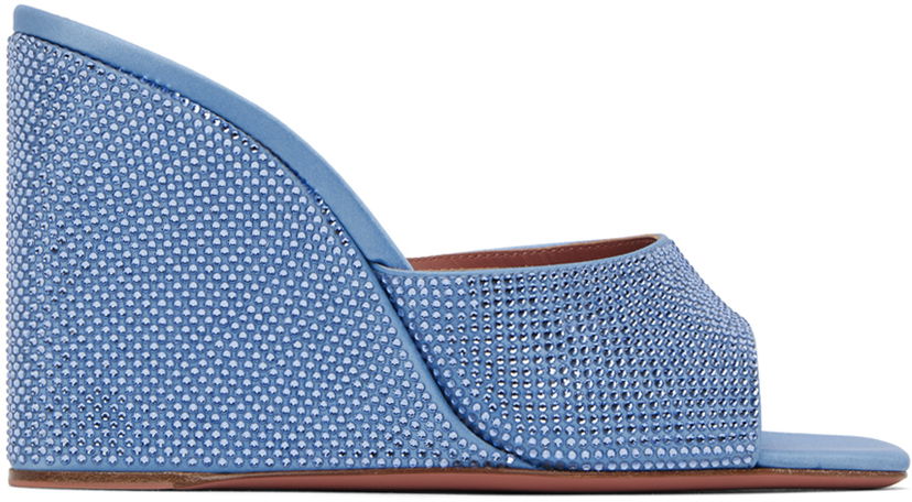 Modni dodatki Amina Muaddi Amina Muaddi Lupita Crystal Wedge Sandals Modra | LUPITA CRYSTAL WEDGE SATIN