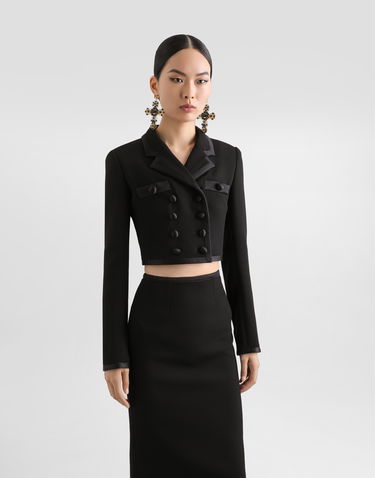 Jakna Dolce & Gabbana Dolce & Gabbana Short Double-breasted Wool Crepe Jacket Črna | F27EHTFUBD2N0000, 3
