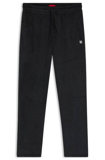 Trenirka BOSS Ribbed-velvet Drawstring Tracksuit Bottoms with Stacked Logo Label Črna | 50549838