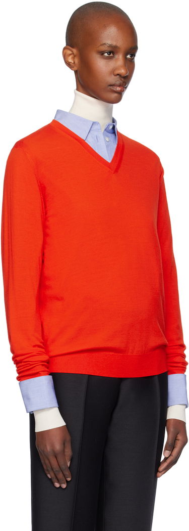 Pleteni pulover The Row The Row Haius V-Neck Sweater Rdeča | 8253-Y590, 1