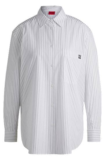 Srajce BOSS Oversized Striped Cotton Shirt Bela | 50533037