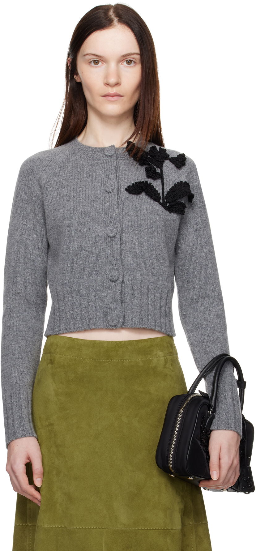 Pleteni pulover Erdem Erdem Cropped Knit Cardigan Siva | PS25_KT3_GRLCFK