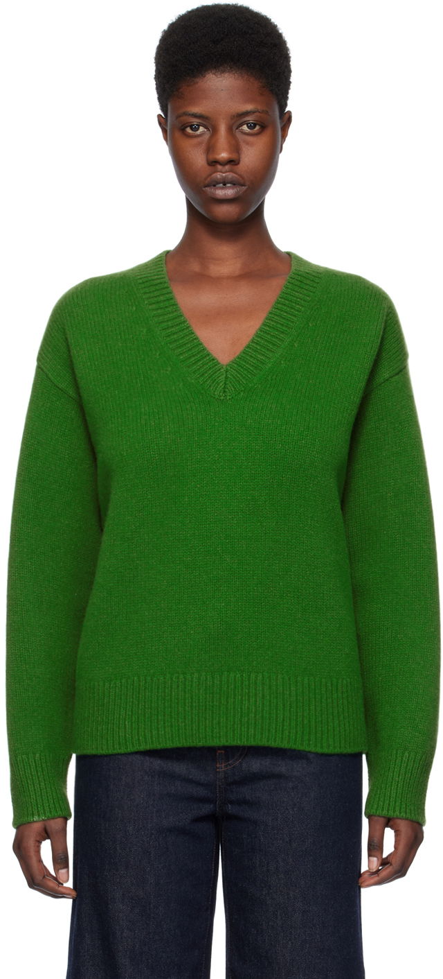 Pleteni pulover TOTEME TOTEME V-Neck Knit Sweater Zelena | 241-WRT1034-YA0004