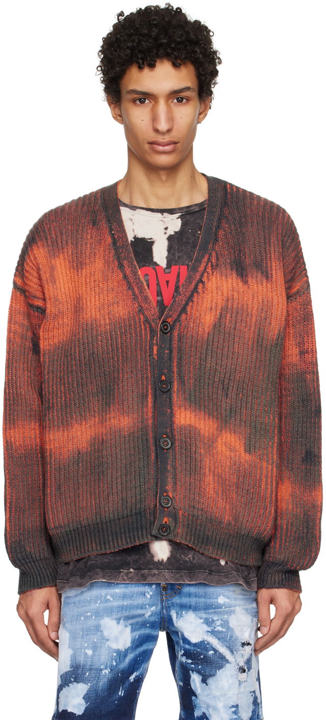 Pleteni pulover DSQUARED2 Tie-Dye Y-Neck Cardigan Rdeča | S74HA1313_S18184
