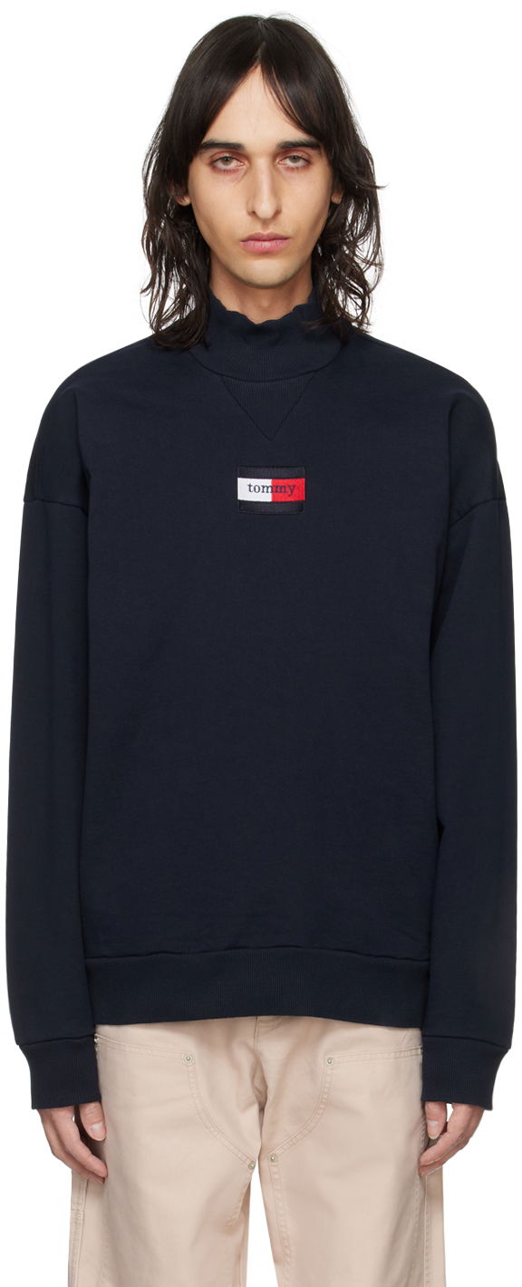 Pulover Tommy Hilfiger Tommy Jeans Navy Embroidered Turtleneck Črna | DM17307 DW5