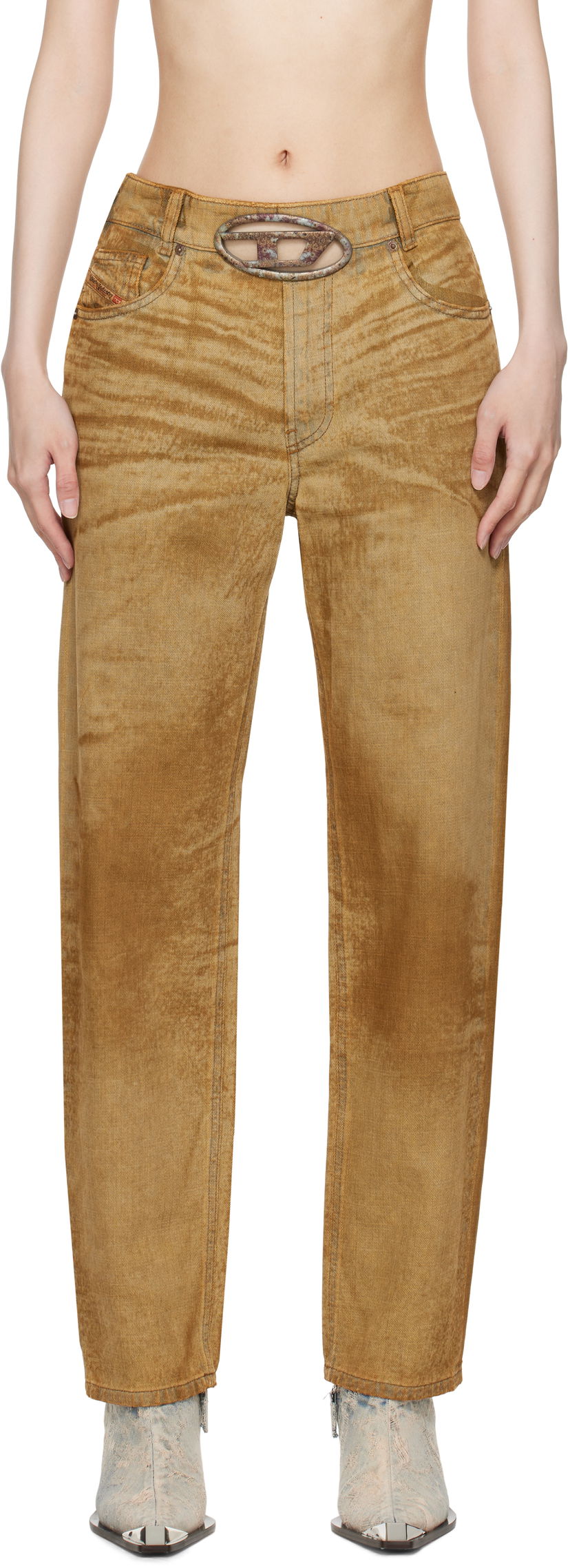 Kavbojke Diesel Straight Fit Jeans With Embossed Belt Bež | A16677 0AJET