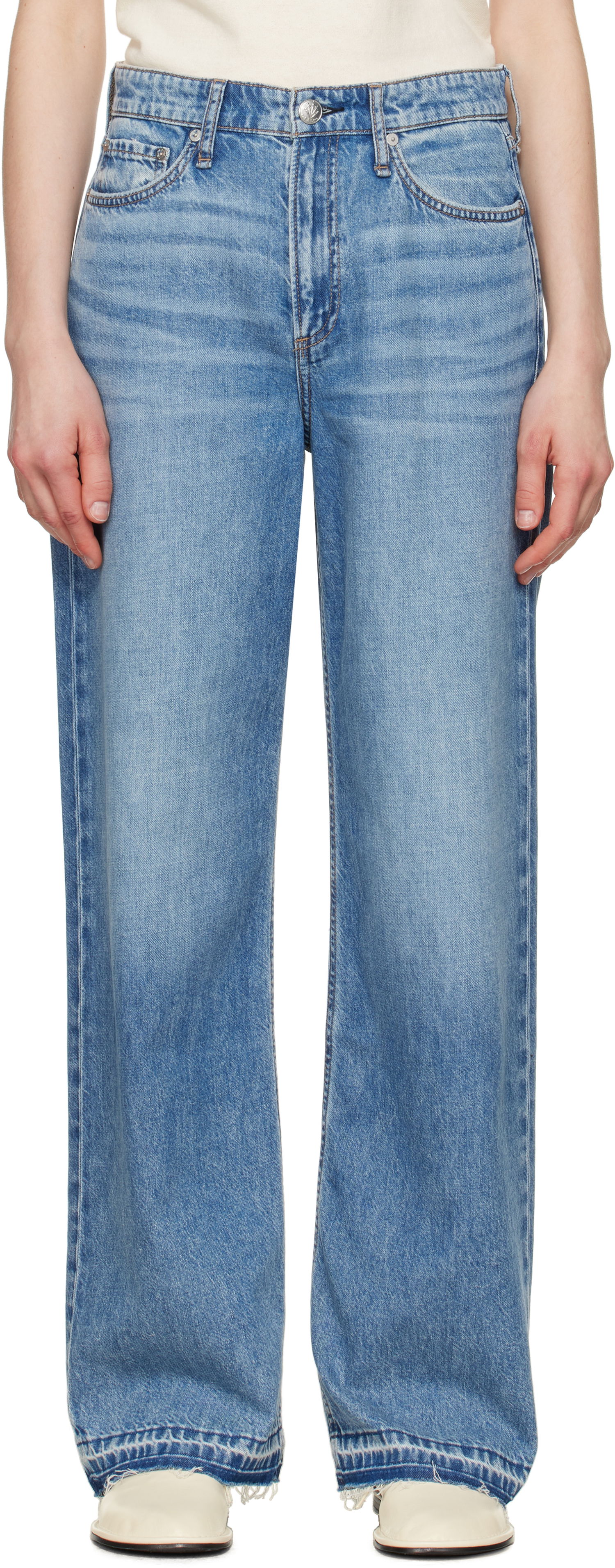 Kavbojke rag & bone Rag & Bone Featherweight Logan Wide-Leg Jeans Modra | WDD24H2935FWOR, 0