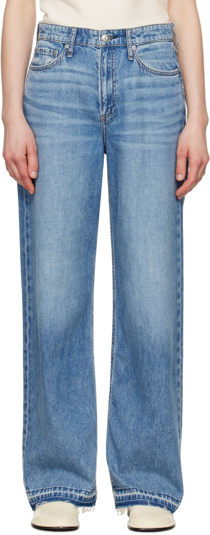 Kavbojke rag & bone Rag & Bone Featherweight Logan Wide-Leg Jeans Modra | WDD24H2935FWOR