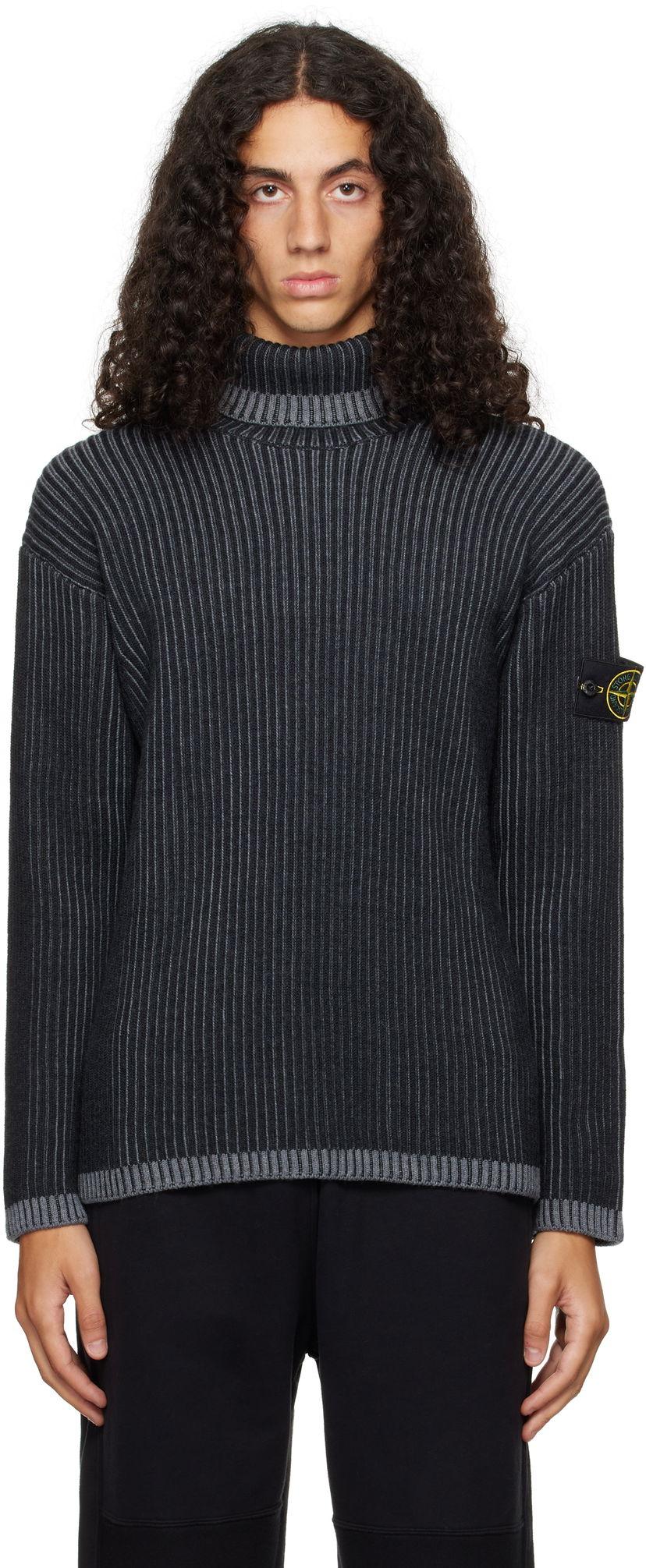 Pleteni pulover Stone Island Ribbed Turtleneck Siva | 8115551C1