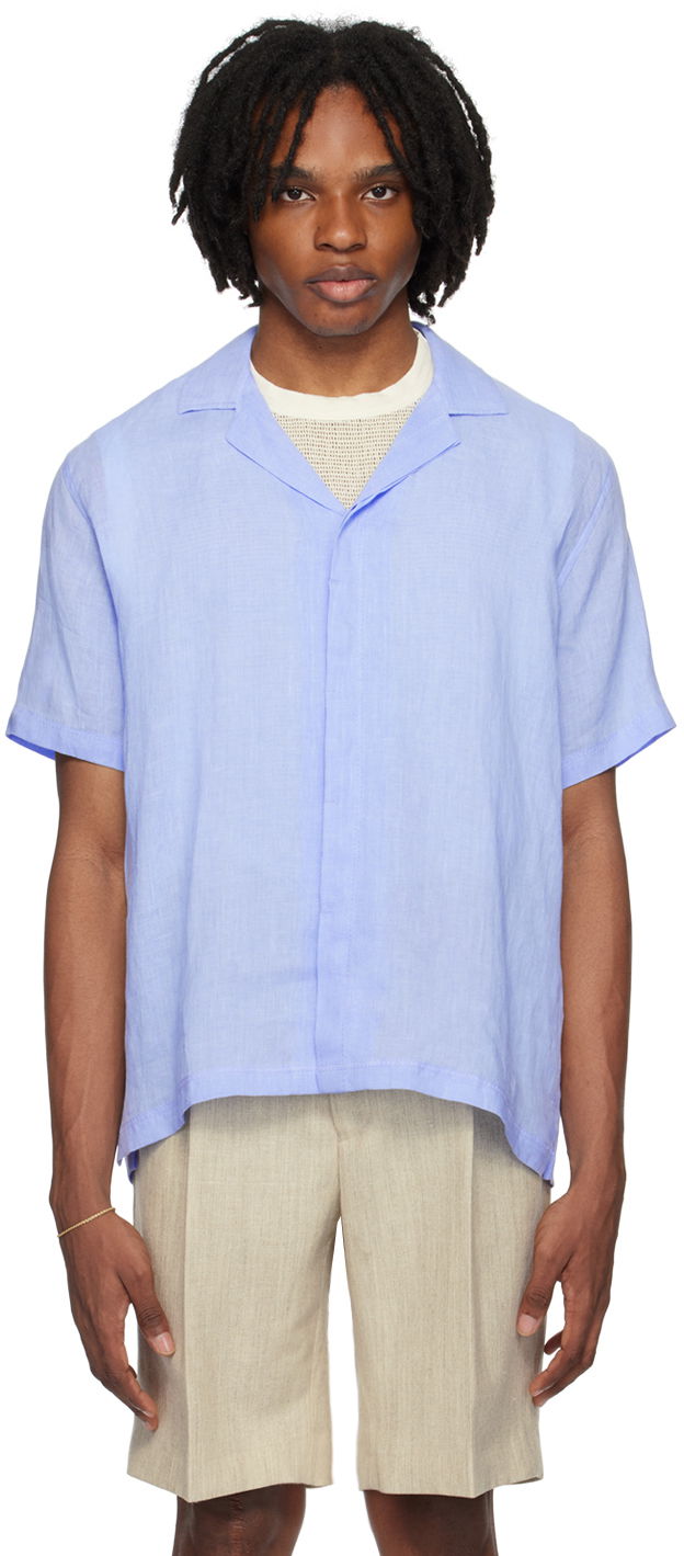 Srajce Orlebar Brown Linen Resort Shirt Modra | 279118