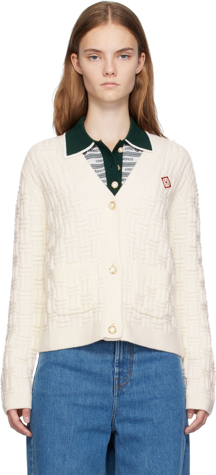 Pleteni pulover Casablanca Column Knit Cardigan Bež | WF24-KW-716-01