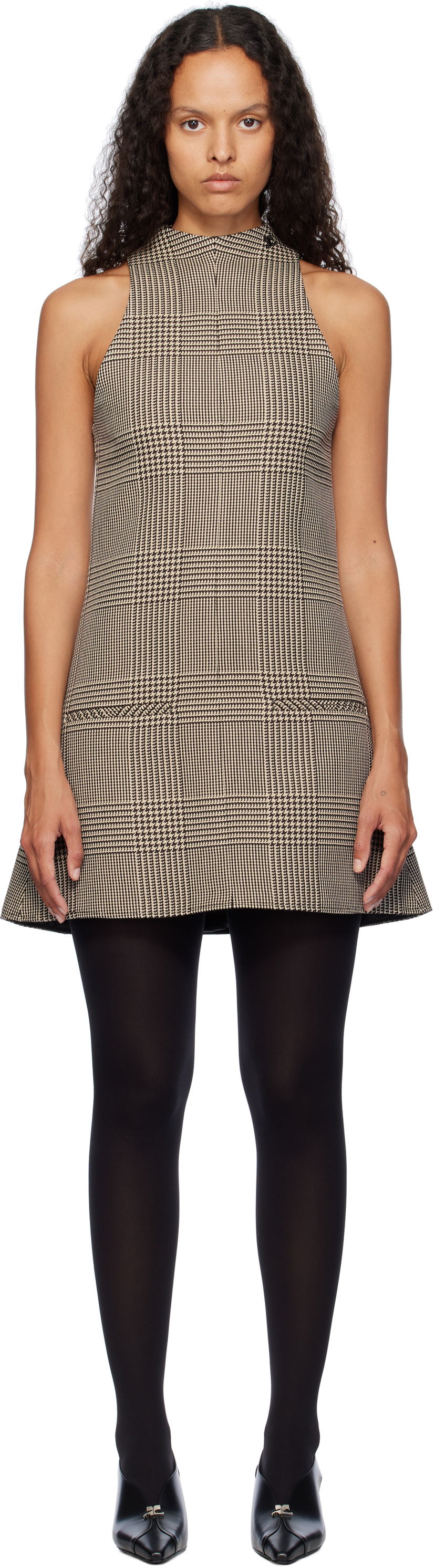Obleke Courrèges Sleeveless Prince Of Wales A-Line Mini Dress Črna | 324CRO456PL0165