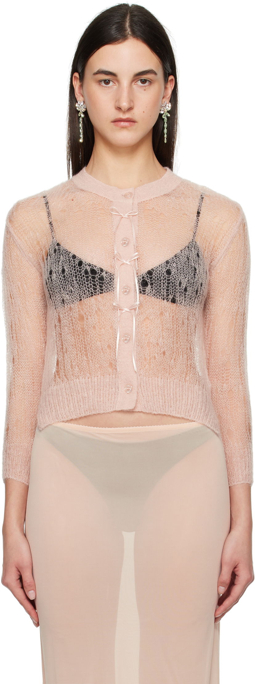 Pleteni pulover Simone Rocha Simone Rocha Cropped Open Knit Cardigan Roza | AMK20R 0643