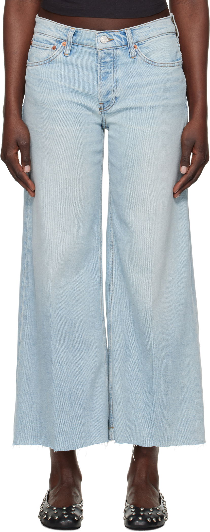 Kavbojke RE/DONE Re/Done Comfort Stretch Mid Rise Wide Leg Crop Jeans Modra | 190-03WMRWDLC
