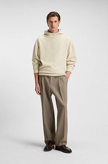 Pulover BOSS Peached-cotton hoodie with Double B monogram Bež | 50549105, 1