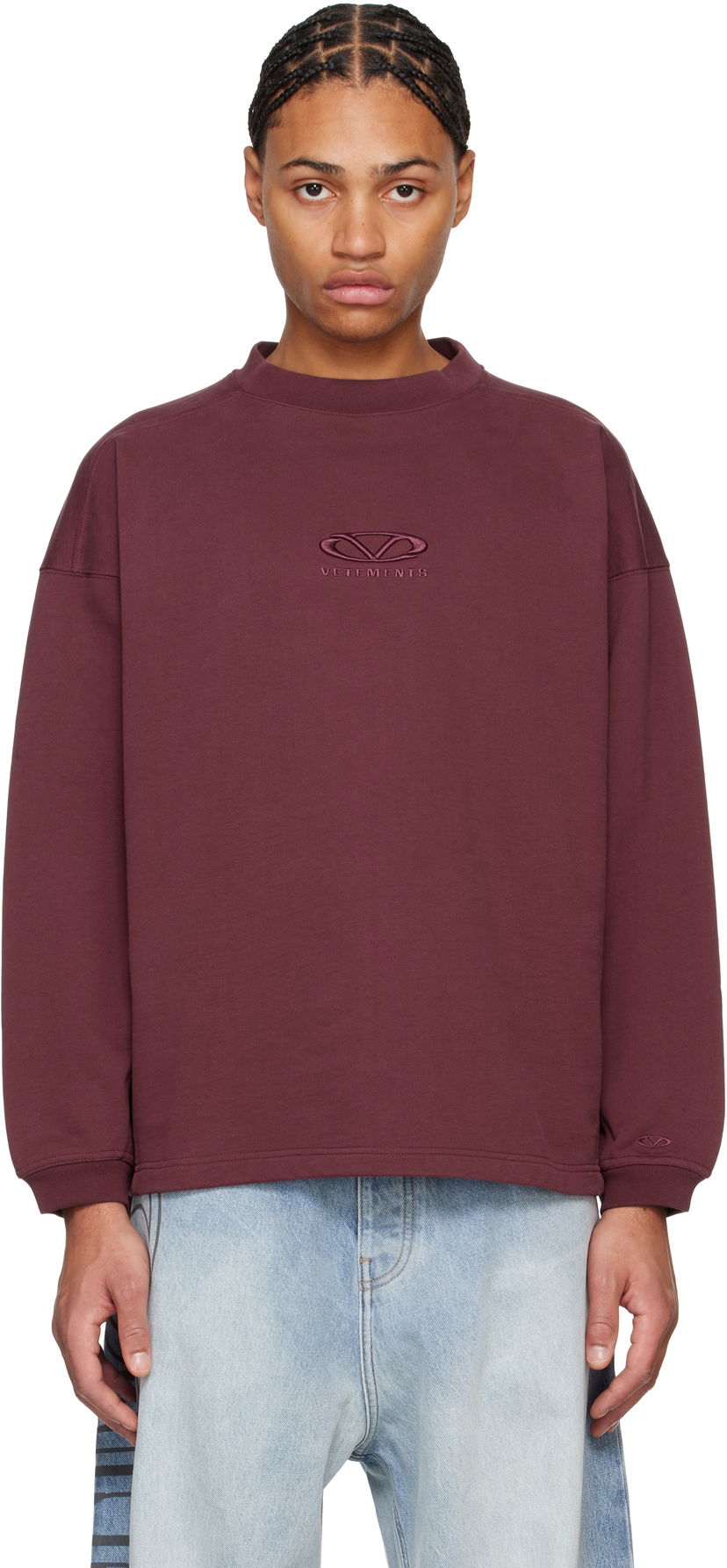 Pulover VETEMENTS Oval Logo Cropped Boxy Sweatshirt Bordo | UA66CW600R