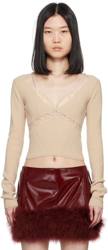 Krop-top Blumarine Lace Trimmed Knit Top Bež | A422M460A, 0