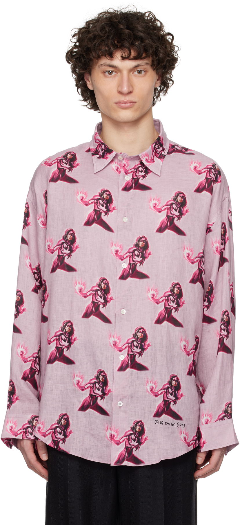 Srajce Acne Studios Acne Studios Marvel Hero Print Linen Button-Down Shirt Roza | BB0624-