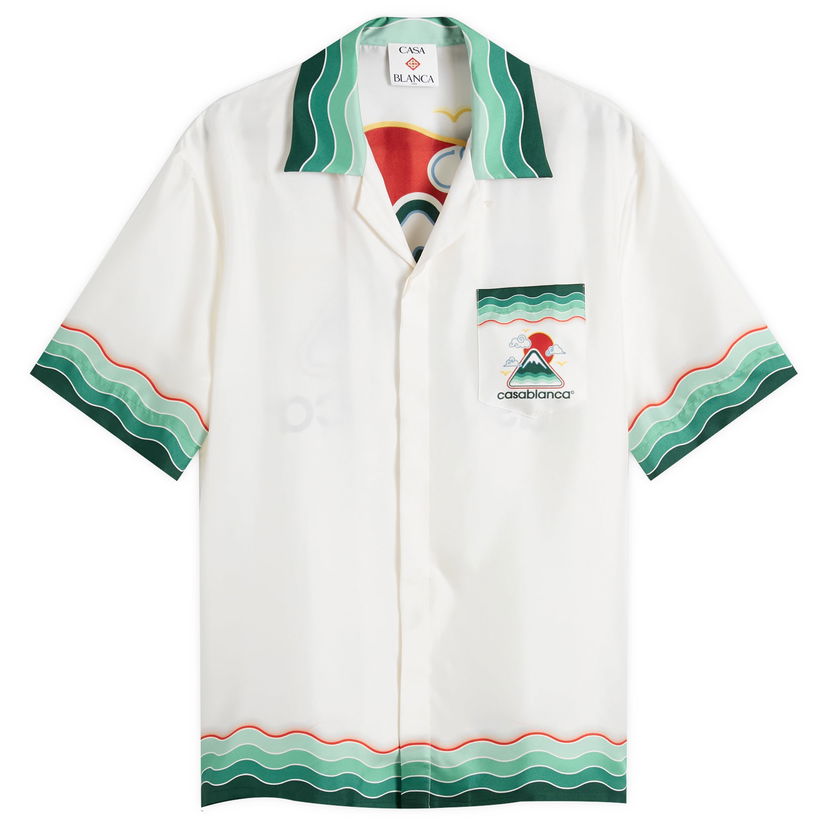 Srajce Casablanca Casablanca Montagne Cuban Collar Silk Twill Shirt, Large Bela | MPF25-SH-003-05