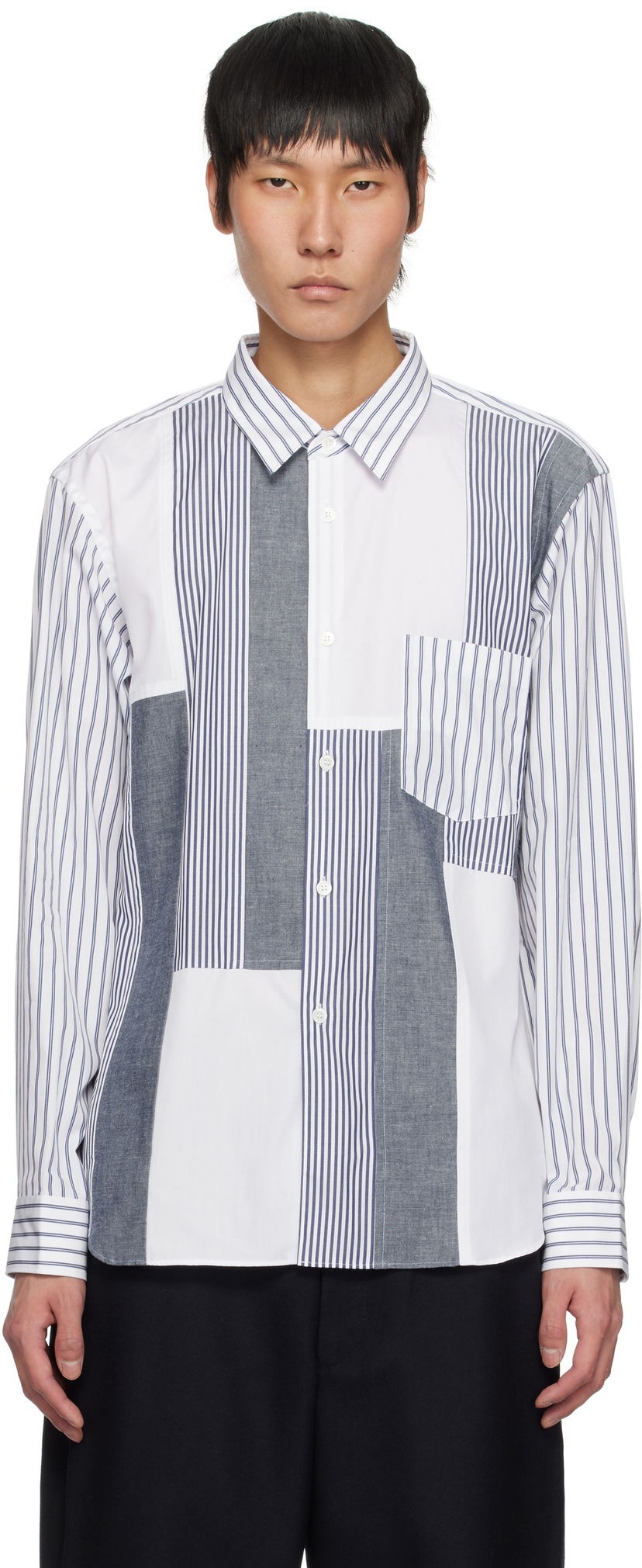 Srajce Comme des Garçons Comme des Garçons Homme Deux Patchwork Striped Shirt Bela | DO-B029-051