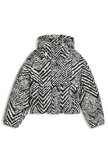 Puhovka BOSS Water-repellent hooded jacket with herringbone print Večbarvna | 50550363