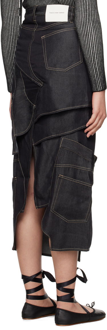 Krila Feng Chen Wang Feng Chen Wang Paneled Denim Midi Skirt Mornarica | FWF16SK12, 2