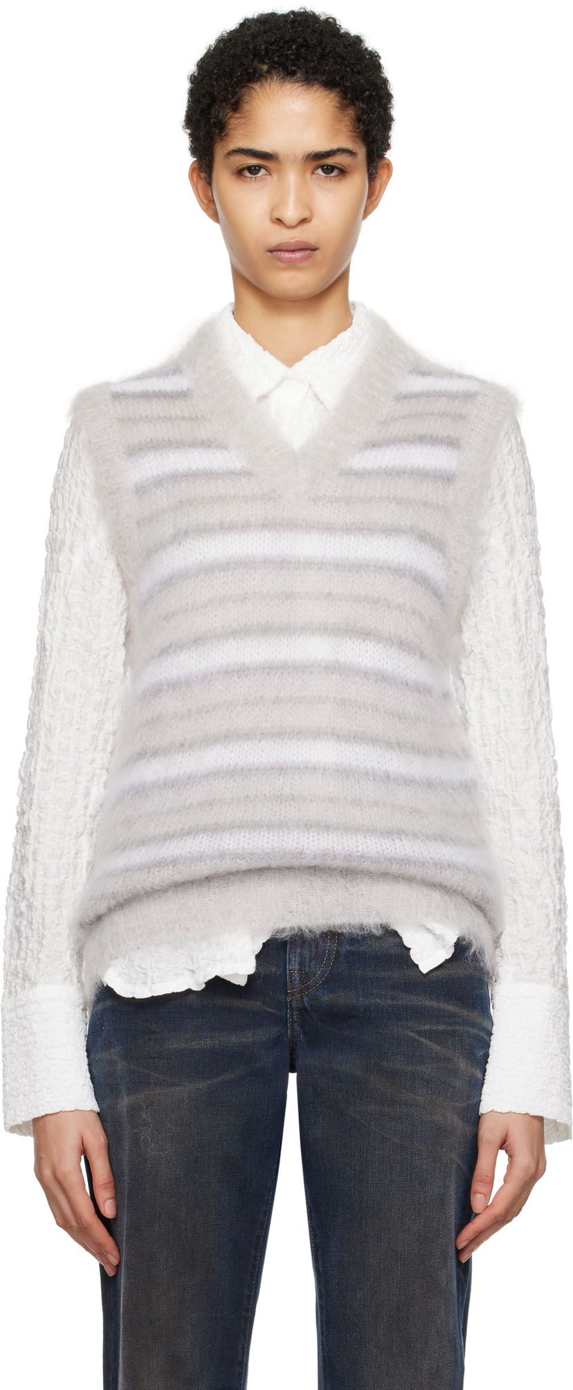 Telovnik Marni Fuzzy Striped Vest Siva | CVMG0076Q0 UFU174