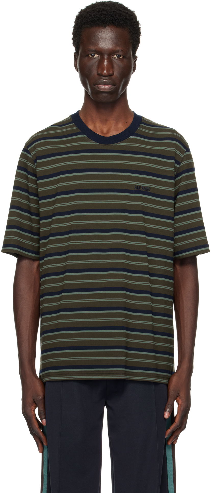 Majica AMI Striped T-Shirt Črna | HTS039.JE0093