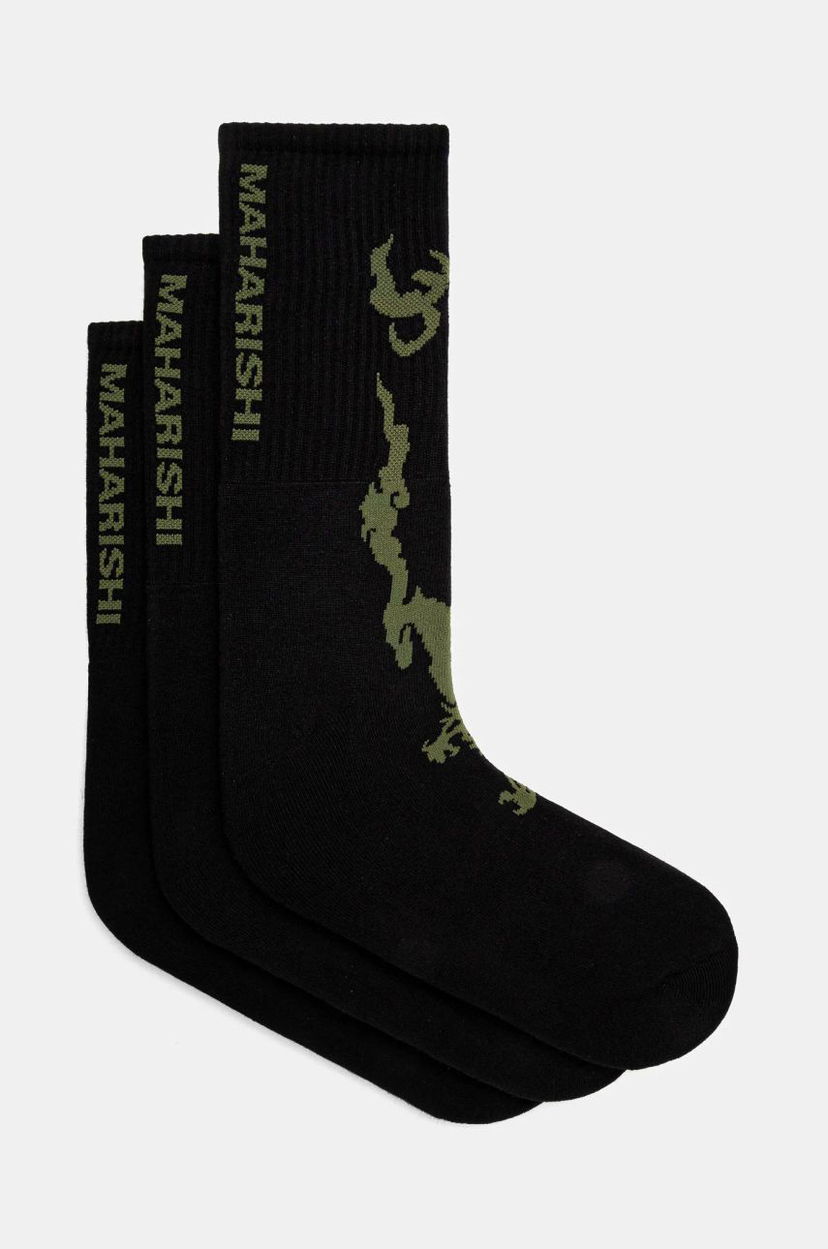 Nogavice Maharishi Bonsai Dragon Sport Socks (3 Pack) Črna | 1402.BLACK