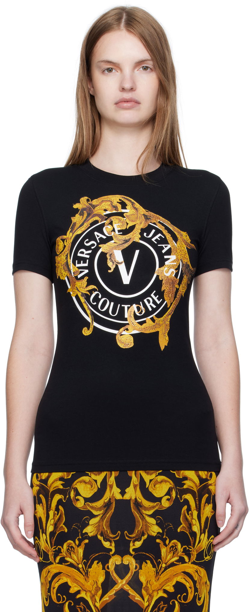 Majica Versace Versace Jeans Couture Printed T-Shirt Črna | E79HAHE01_ECJ02E