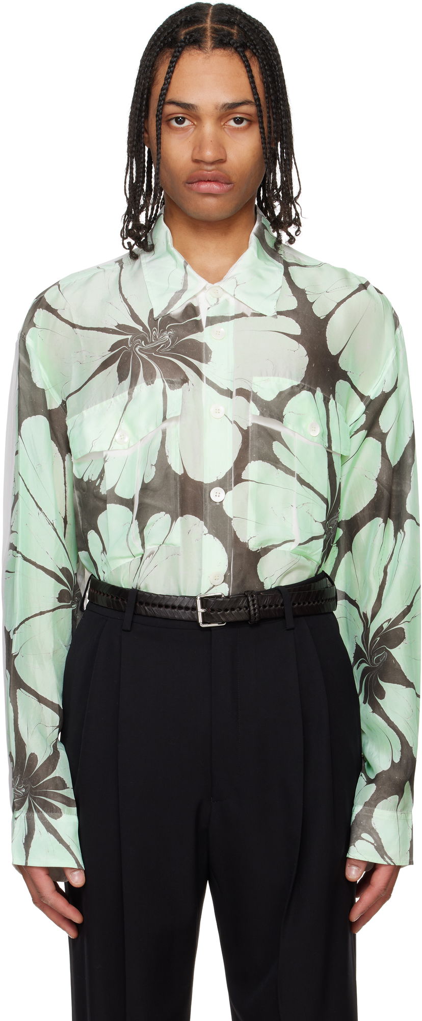 Srajce Dries Van Noten Dries Van Noten Floral-Print Sheer Shirt Zelena | 251-020723-1197
