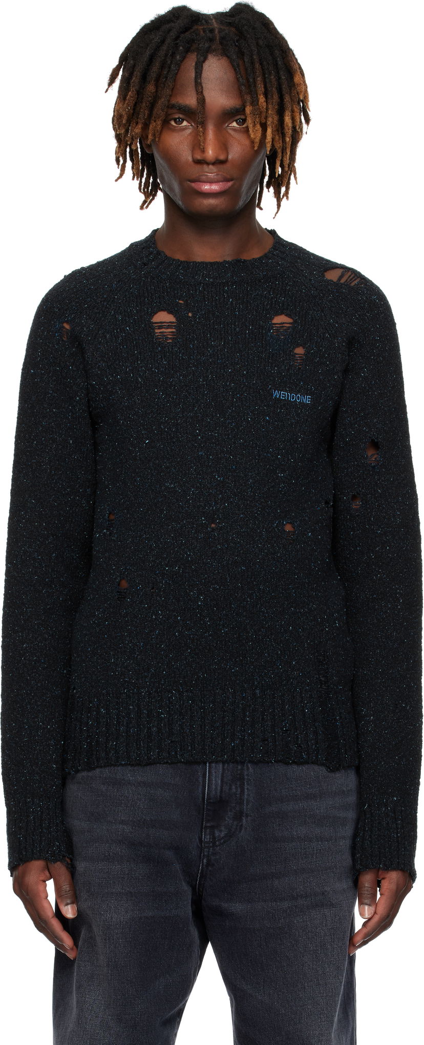 Pleteni pulover We11done We11done Distressed Knit Sweater Črna | WD-KT0-25-623-U-NV