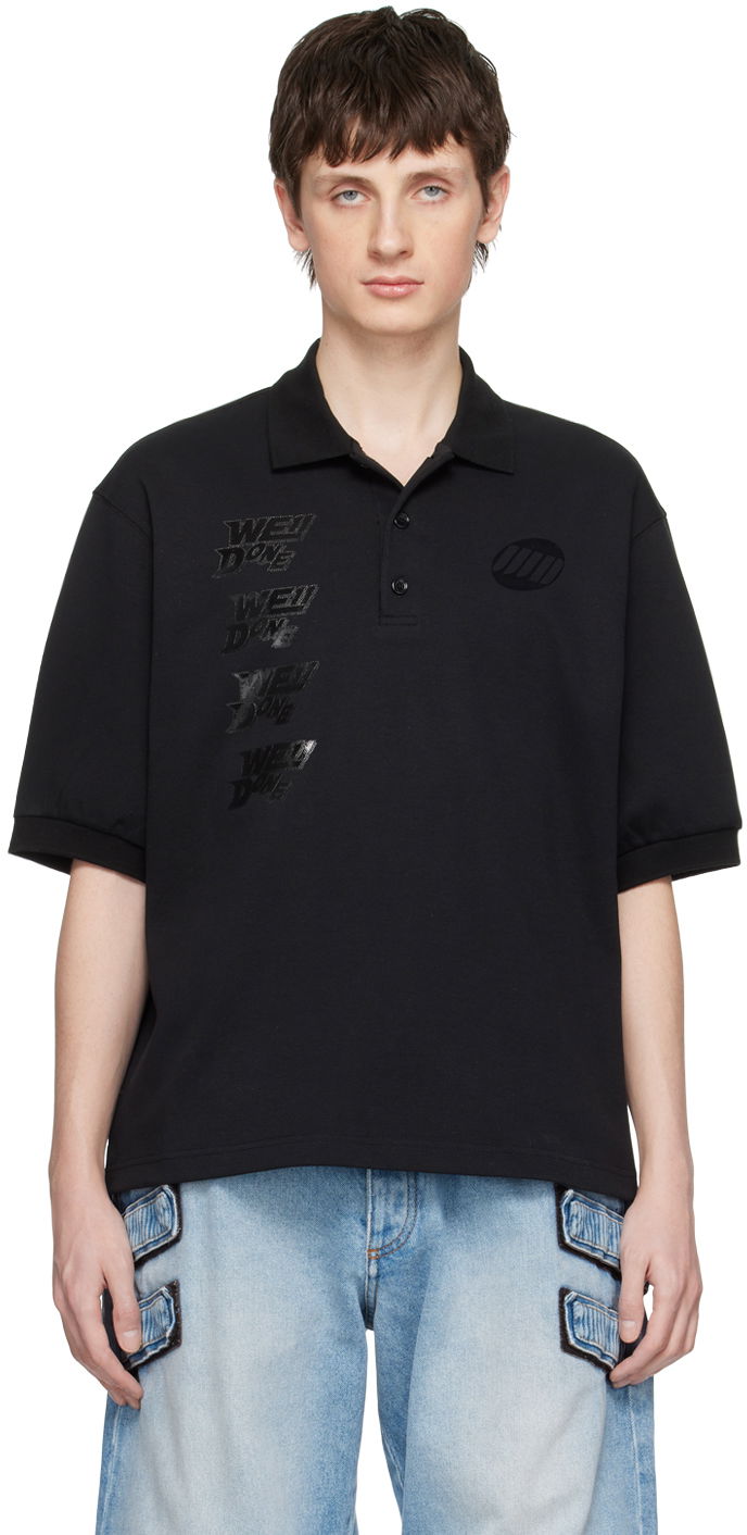 Polo majica We11done Logo-Appliquéd Cotton-Jersey Polo Črna | WD-TT1-22-537-U-BK