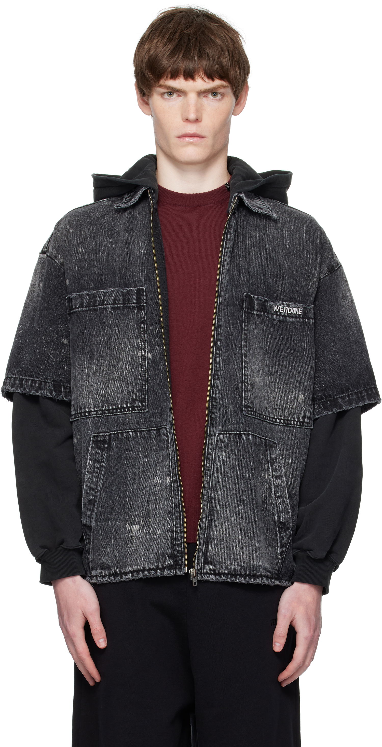 Jakna We11done We11done Faded Layered Hoodie Denim Jacket Črna | WD-DJ2-25-315-M-BK, 0