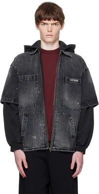 We11done Faded Layered Hoodie Denim Jacket