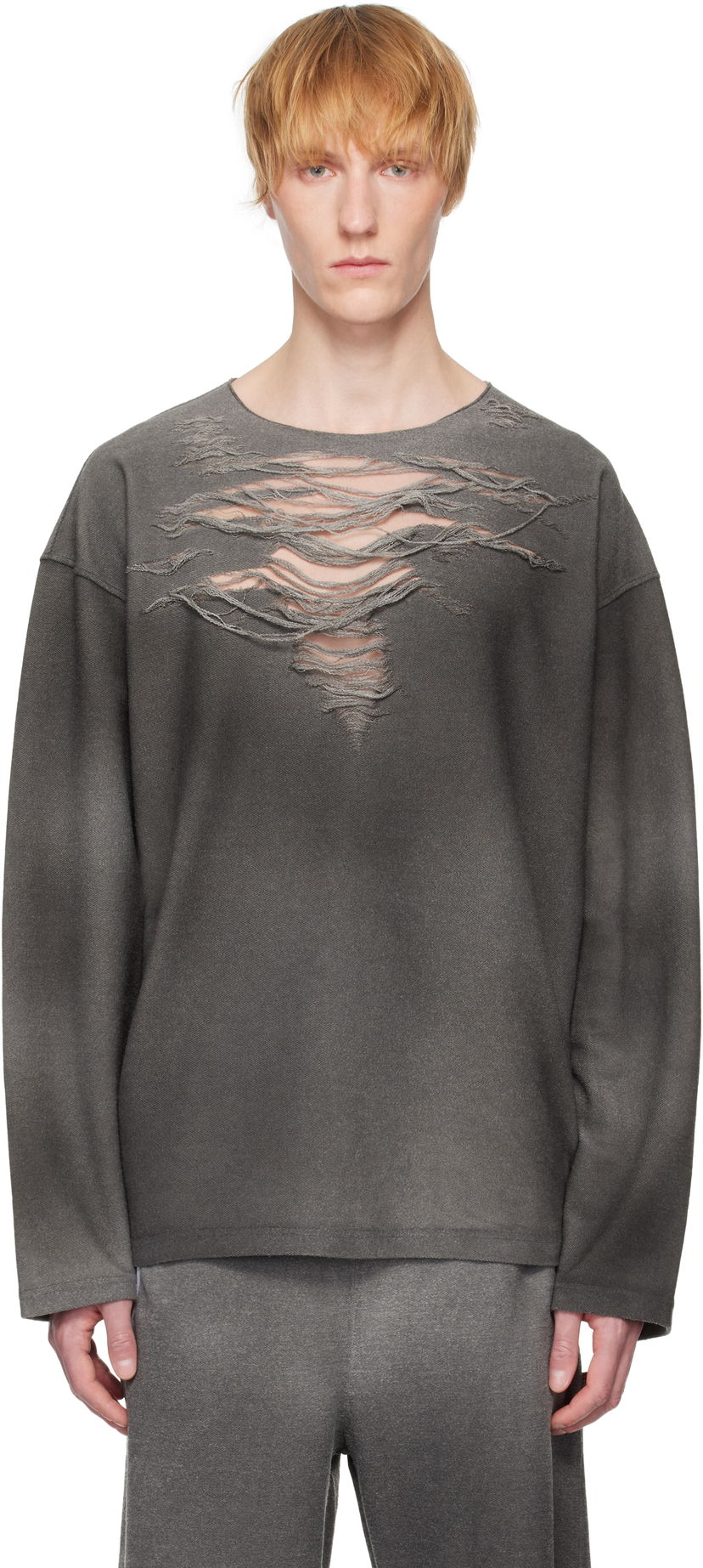 Pleteni pulover Diesel Diesel S-Ruben Distressed Sweatshirt Siva | A18216-0PLAI-9AW