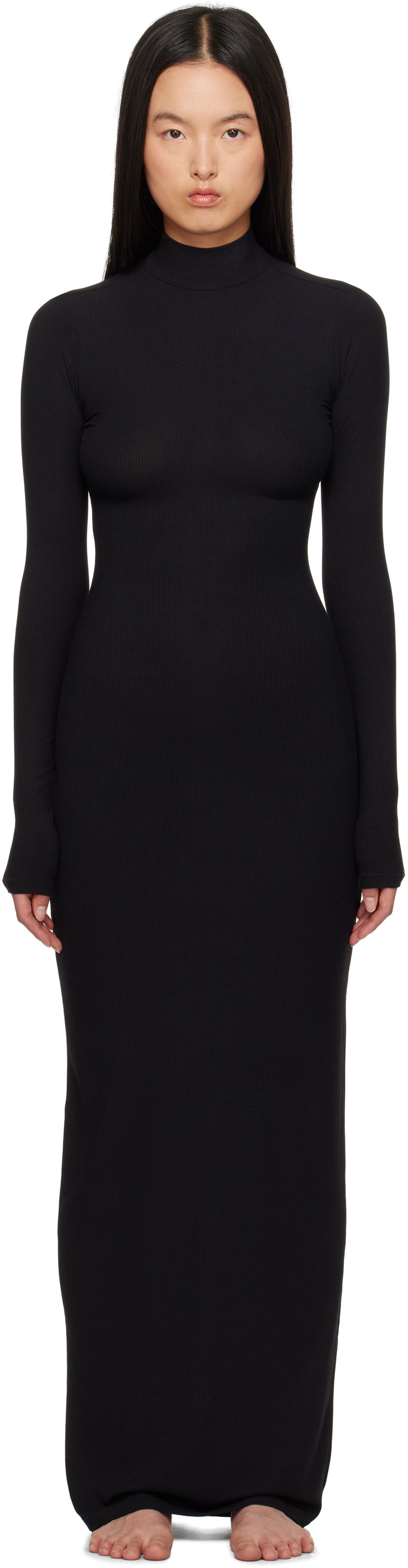 Obleke SKIMS Soft Lounge Turtleneck Maxi Dress Črna | DS-DRS-6331W
