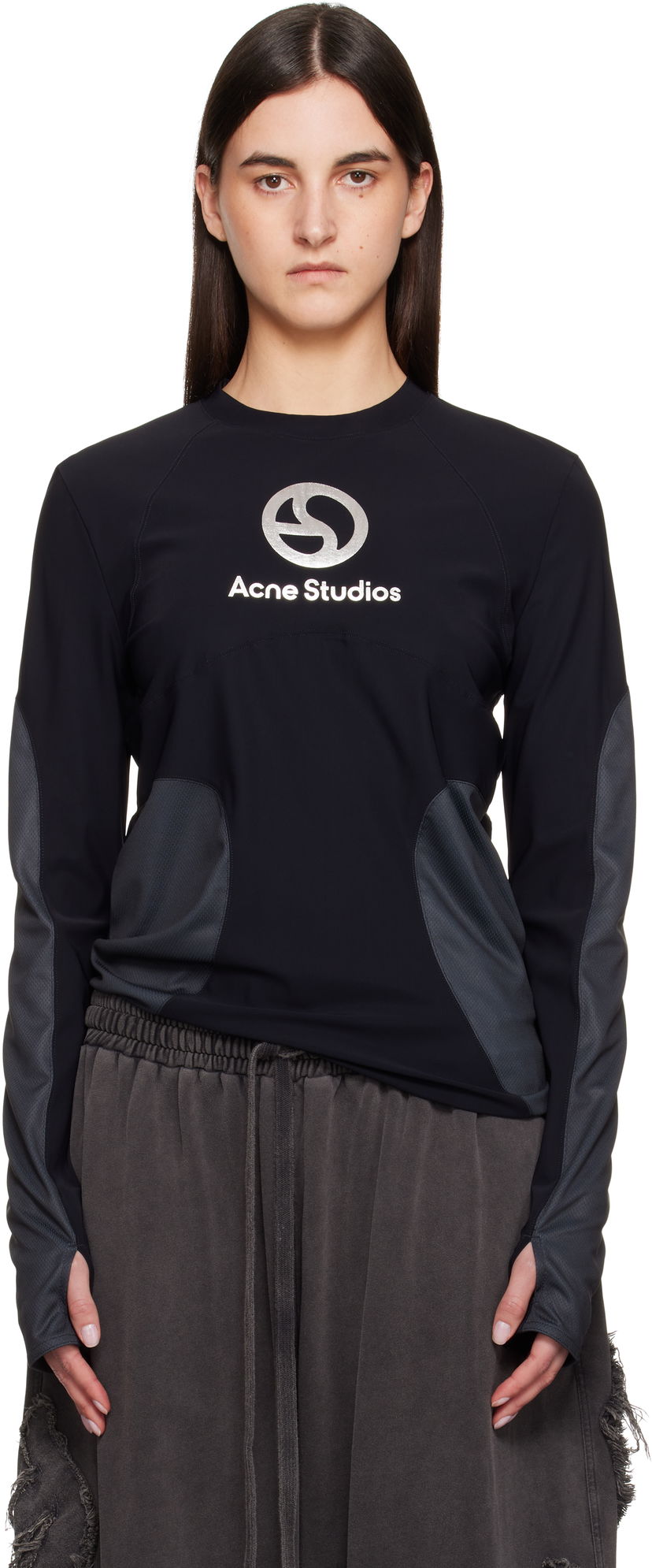 Majica Acne Studios Acne Studios Long Sleeve Logo T-shirt Črna | BL0409-