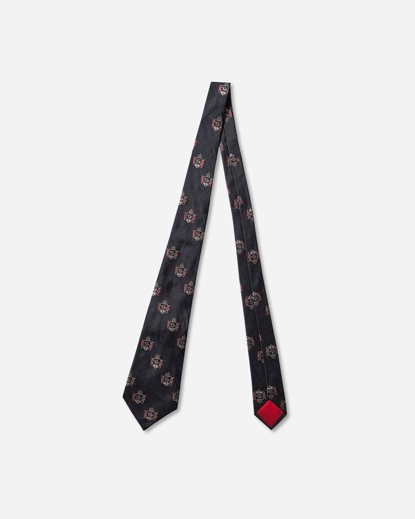 Modni dodatki Junya Watanabe Silk Tie with Crest Pattern Črna | WP-K408-W25 1