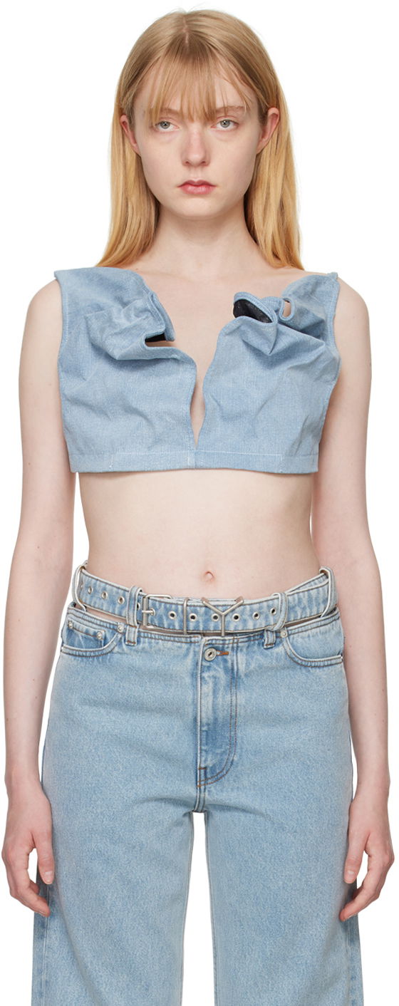 Modrček Y/PROJECT Blue Scrunched Denim Bralette Modra | 107TO001