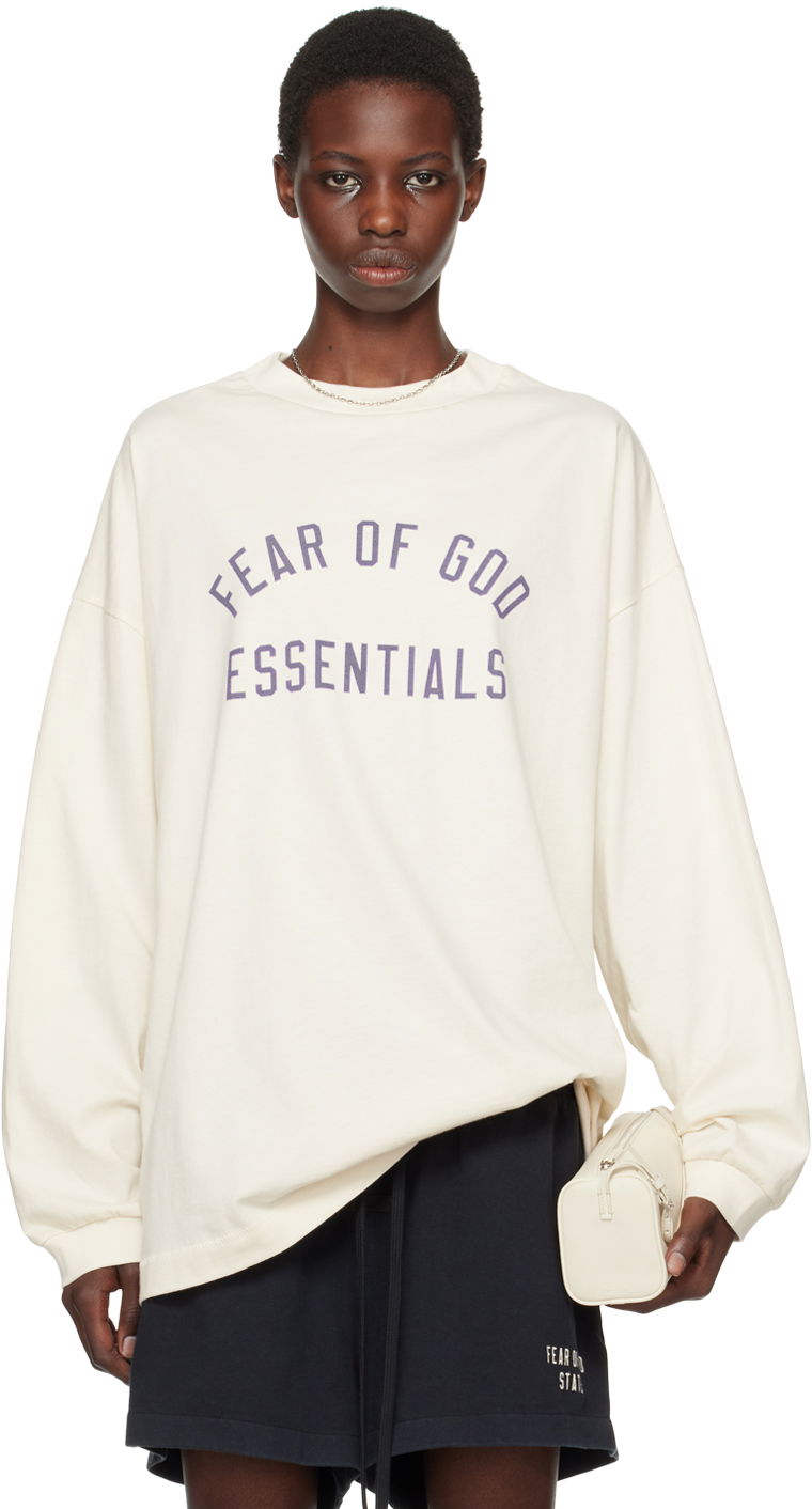 Pleteni pulover Fear of God Fear of God Essentials Crewneck Long Sleeve T-Shirt Bela | 125BT244202F