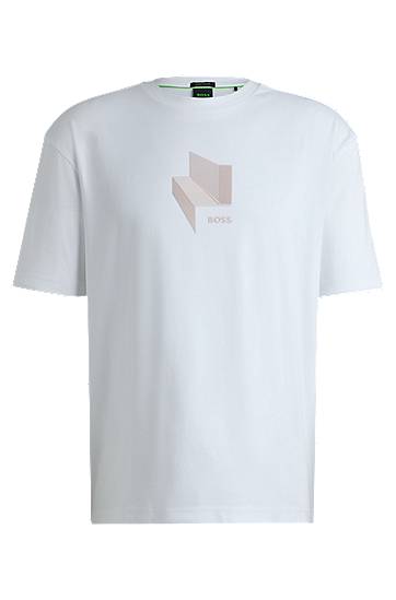 Majica BOSS BOSS Relaxed-Fit Interlock Cotton T-Shirt with Gloss Artwork Bela | 50525231
