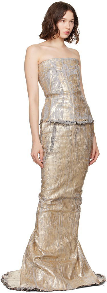 Majica brez rokavov Rick Owens Rick Owens Megacrust Stretch Denim Lido Bustier Top Kovinski | RO01E7127 SGMC, 3