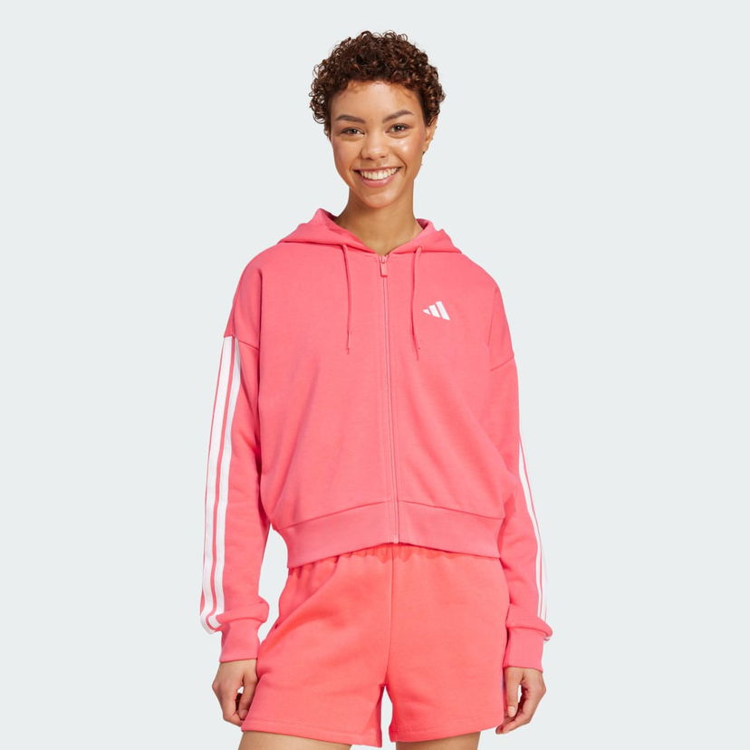 Pulover adidas Performance Essentials 3-Stripes French Terry Full-Zip Hoodie Roza | KE4388