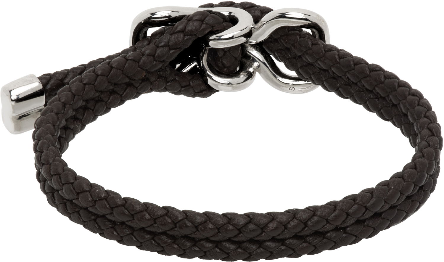 Zapestnica Bottega Veneta Bottega Veneta Braided Leather Bracelet with Silver-Tone Clasp Črna | 829387V507C2113, 1
