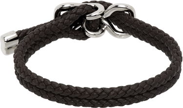 Zapestnica Bottega Veneta Bottega Veneta Braided Leather Bracelet with Silver-Tone Clasp Črna | 829387V507C2113, 1