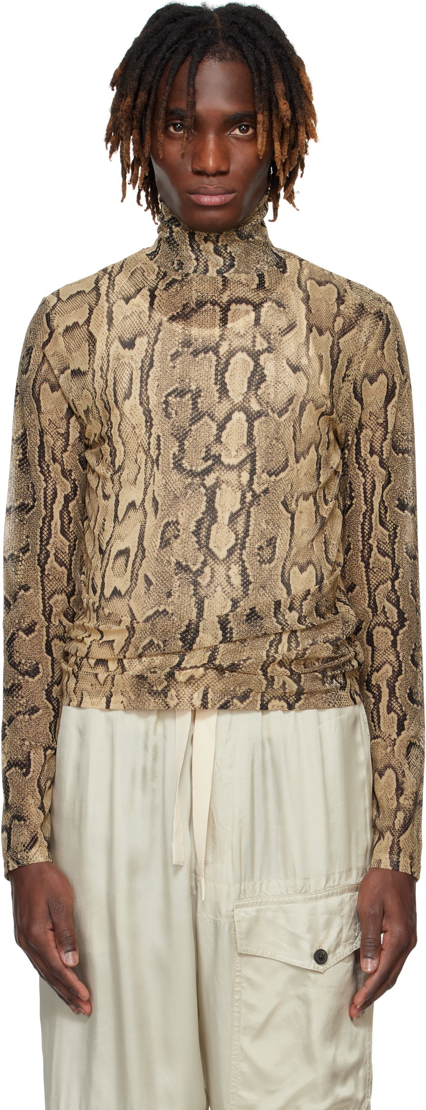 Pleteni pulover Dries Van Noten Dries Van Noten Snakeskin Print Turtleneck Top Bež | 251-021130-1620