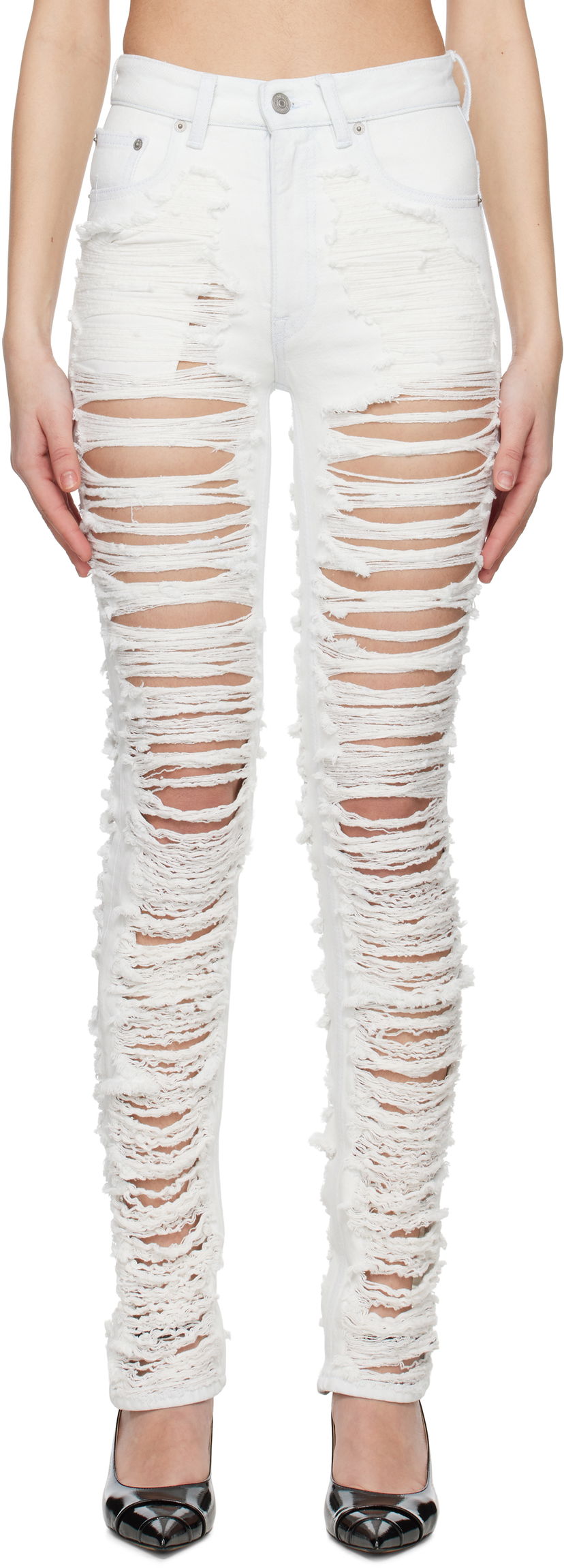 Kavbojke Maison Margiela MM6 Maison Margiela 5-Pocket Shredded Jeans Bela | S62LB0185 M30018