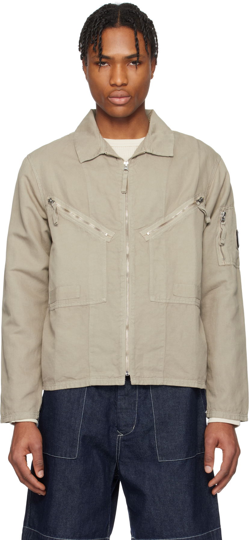 Bomber jakna C.P. Company C.P. Company Cotton Linen Zip Overshirt Bež | 18CMOS103A-006273G
